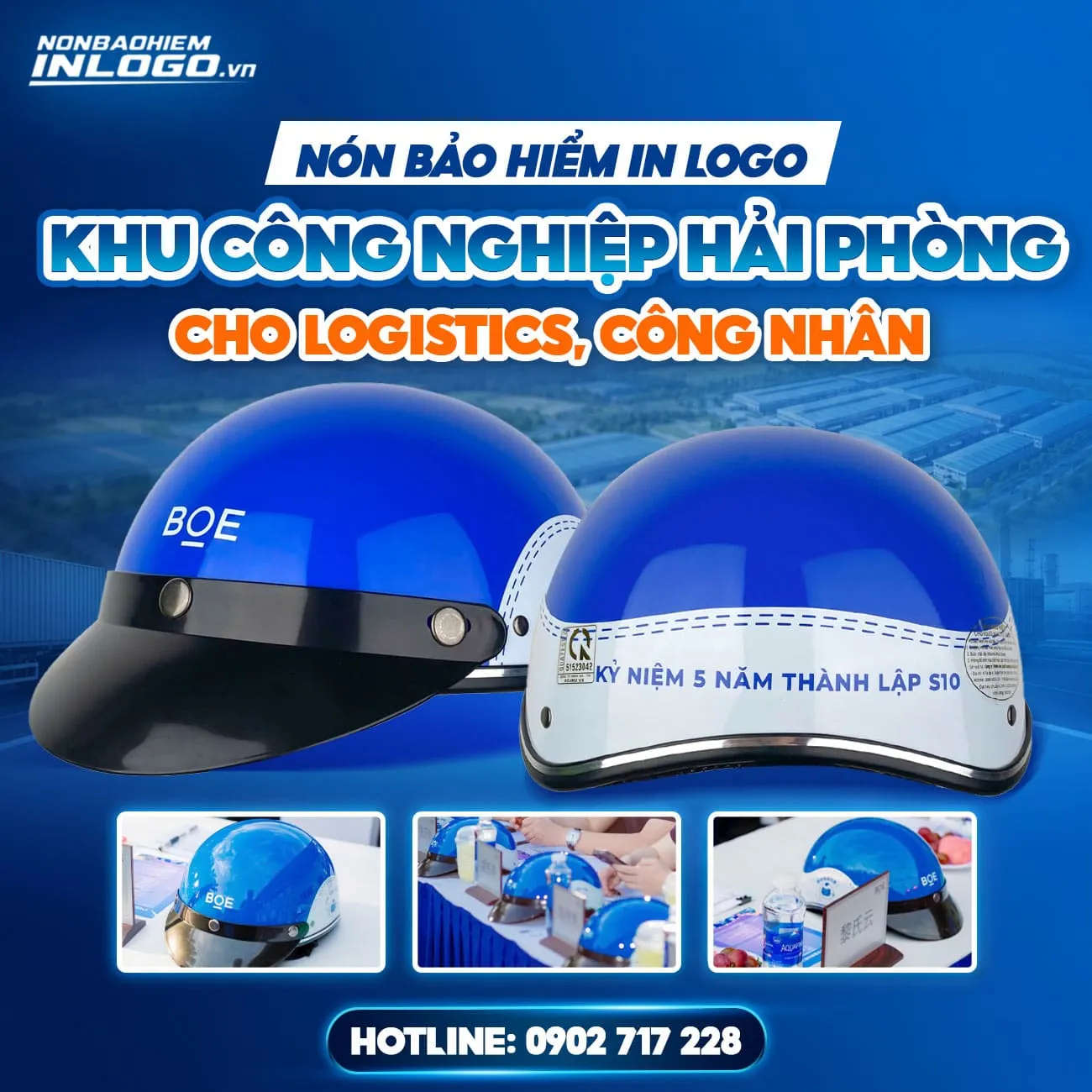Mũ bảo hiểm in logo khu công nghiệp Hải Phòng cho logistics, nhà máy và công nhân