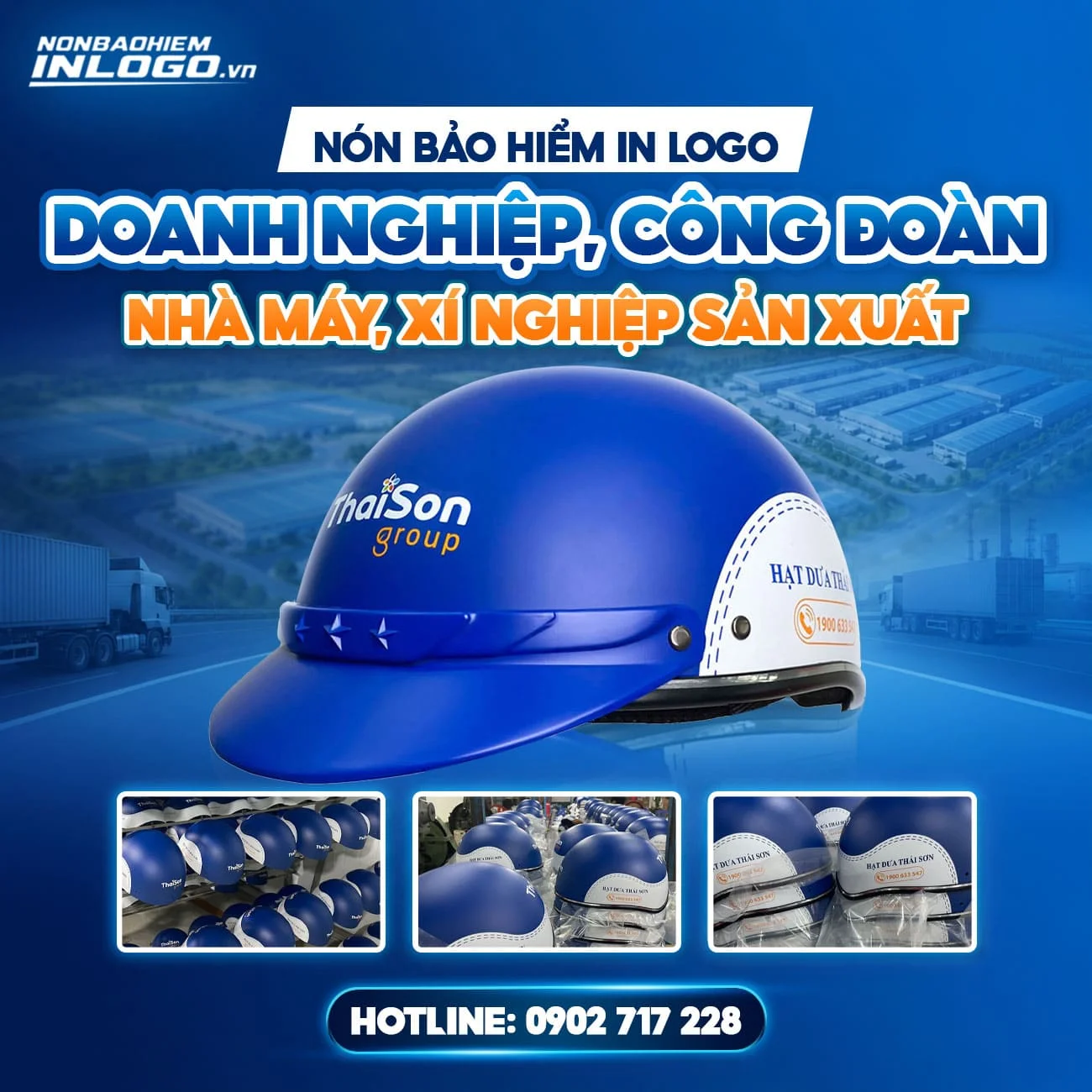 Nón bảo hiểm in logo doanh nghiệp cho công đoàn, công ty, nhà máy và khu công nghiệp