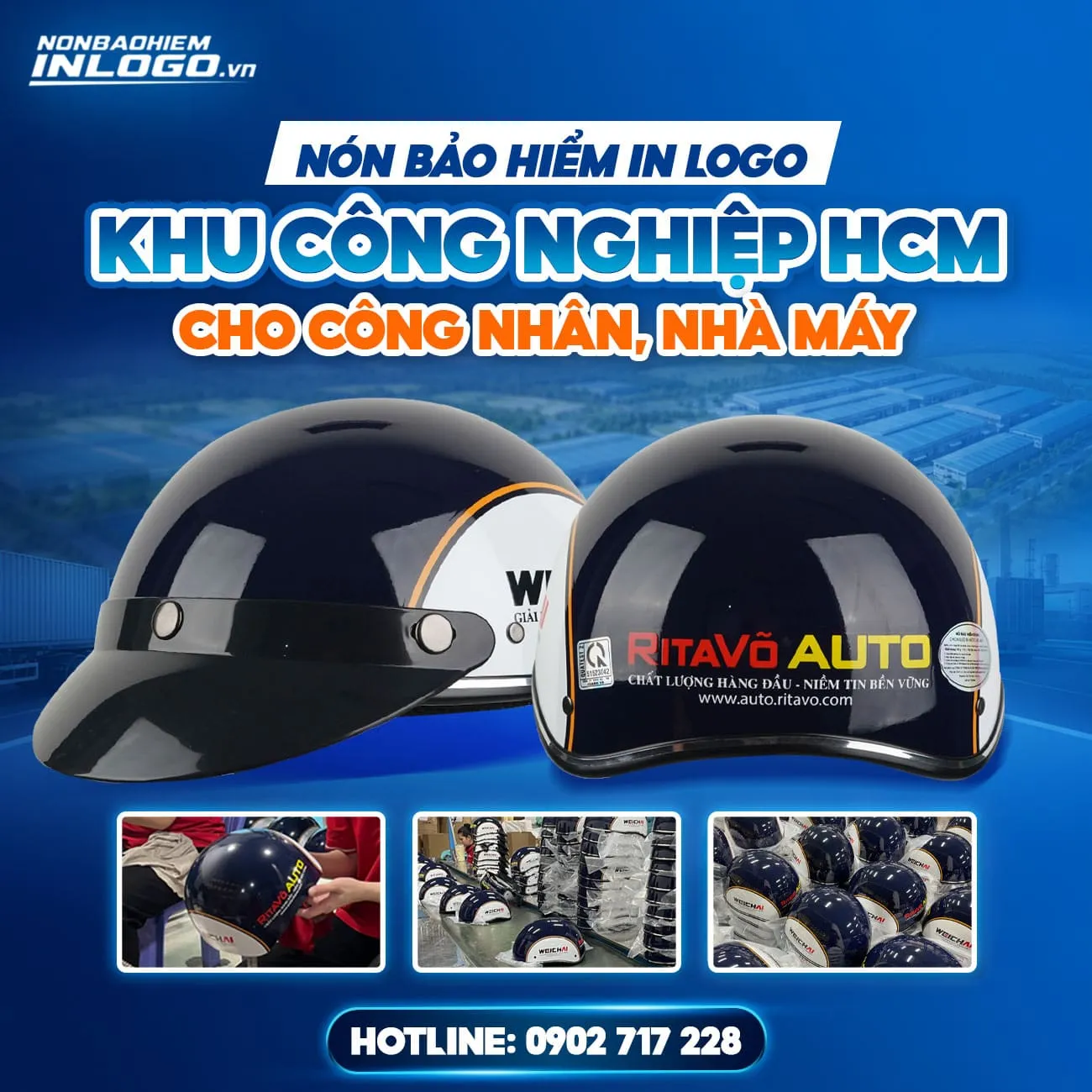 Nón bảo hiểm in logo khu công nghiệp HCM quà tặng công nhân, nhà máy
