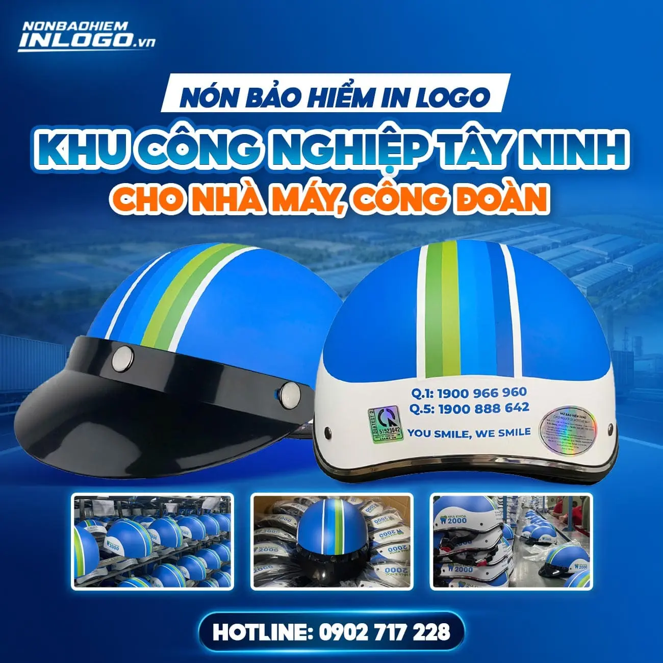 Nón bảo hiểm in logo khu công nghiệp Tây Ninh cho nhà máy, xưởng và công nhân