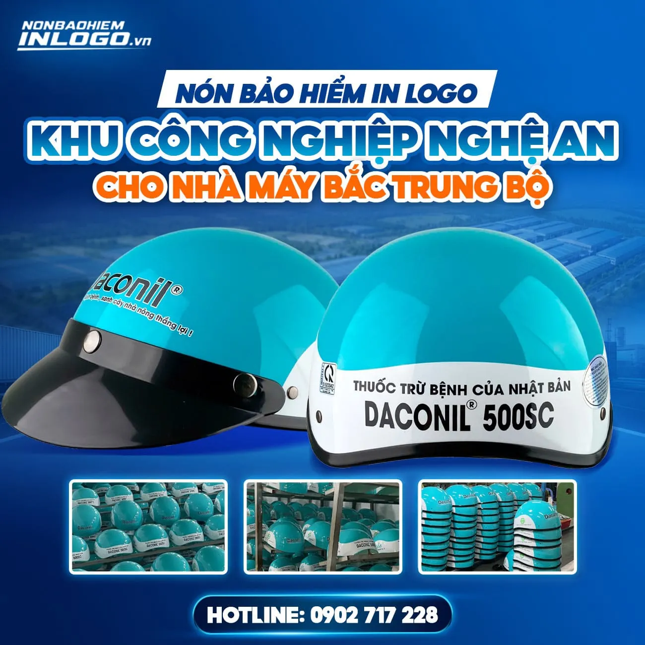 Mũ bảo hiểm in logo khu công nghiệp Nghệ An cho công nhân, nhà máy