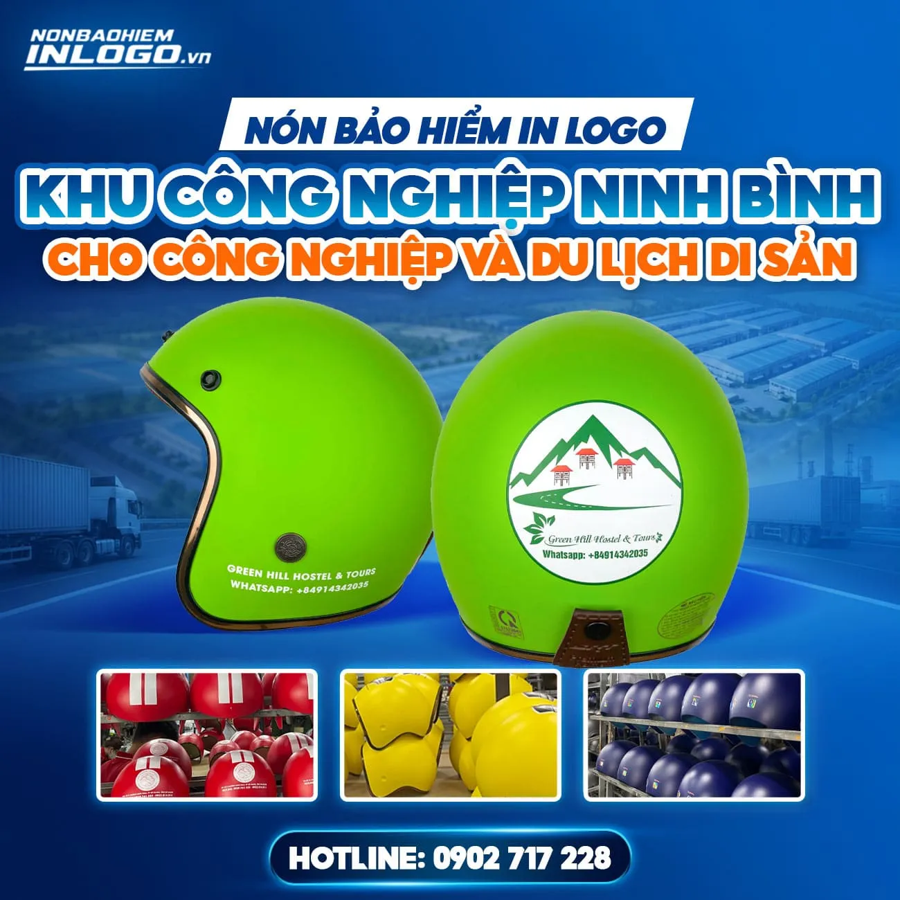 Mũ bảo hiểm in logo khu công nghiệp Ninh Bình cho nhà máy, công đoàn