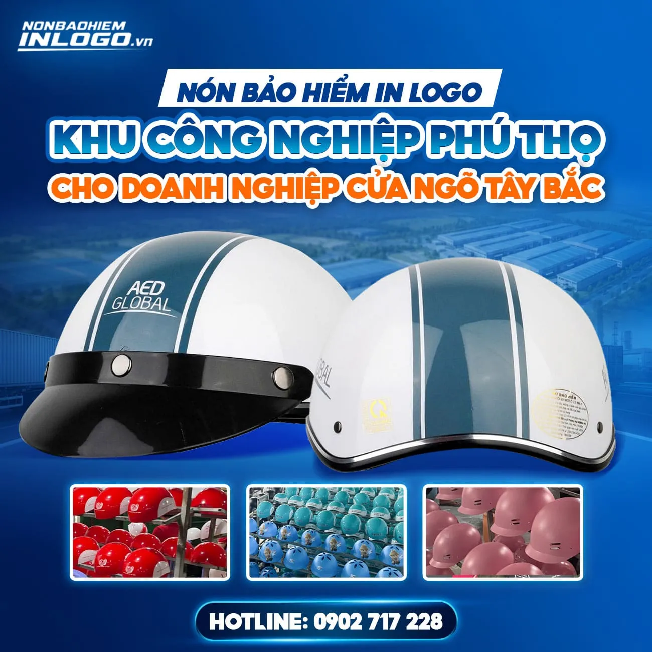 Mũ bảo hiểm in logo khu công nghiệp Phú Thọ cho công nhân, nhà máy