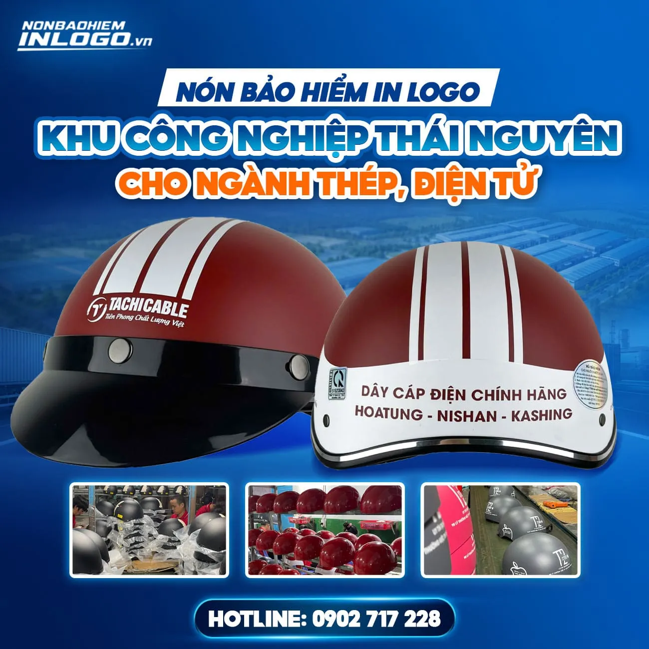 Mũ bảo hiểm in logo khu công nghiệp Thái Nguyên cho ngành thép, điện tử