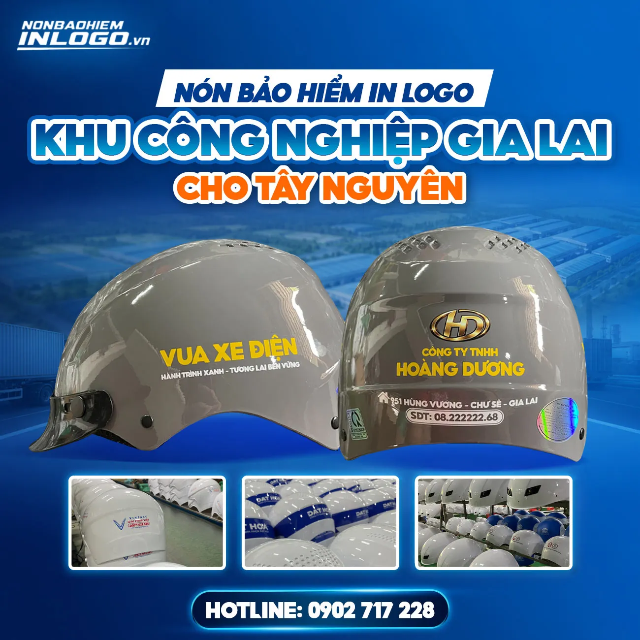 Nón bảo hiểm in logo khu công nghiệp Gia Lai cho cảng Quy Nhơn, Tây Nguyên
