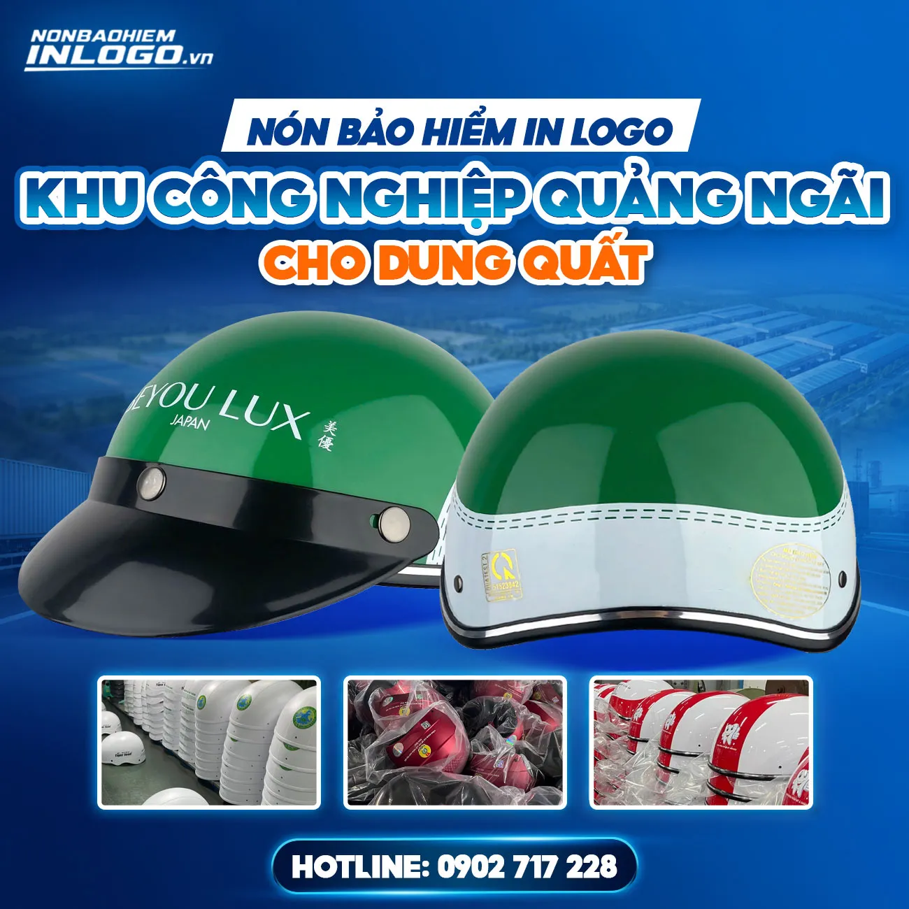 Mũ bảo hiểm in logo khu công nghiệp Quảng Ngãi cho Dung Quất, nhà máy