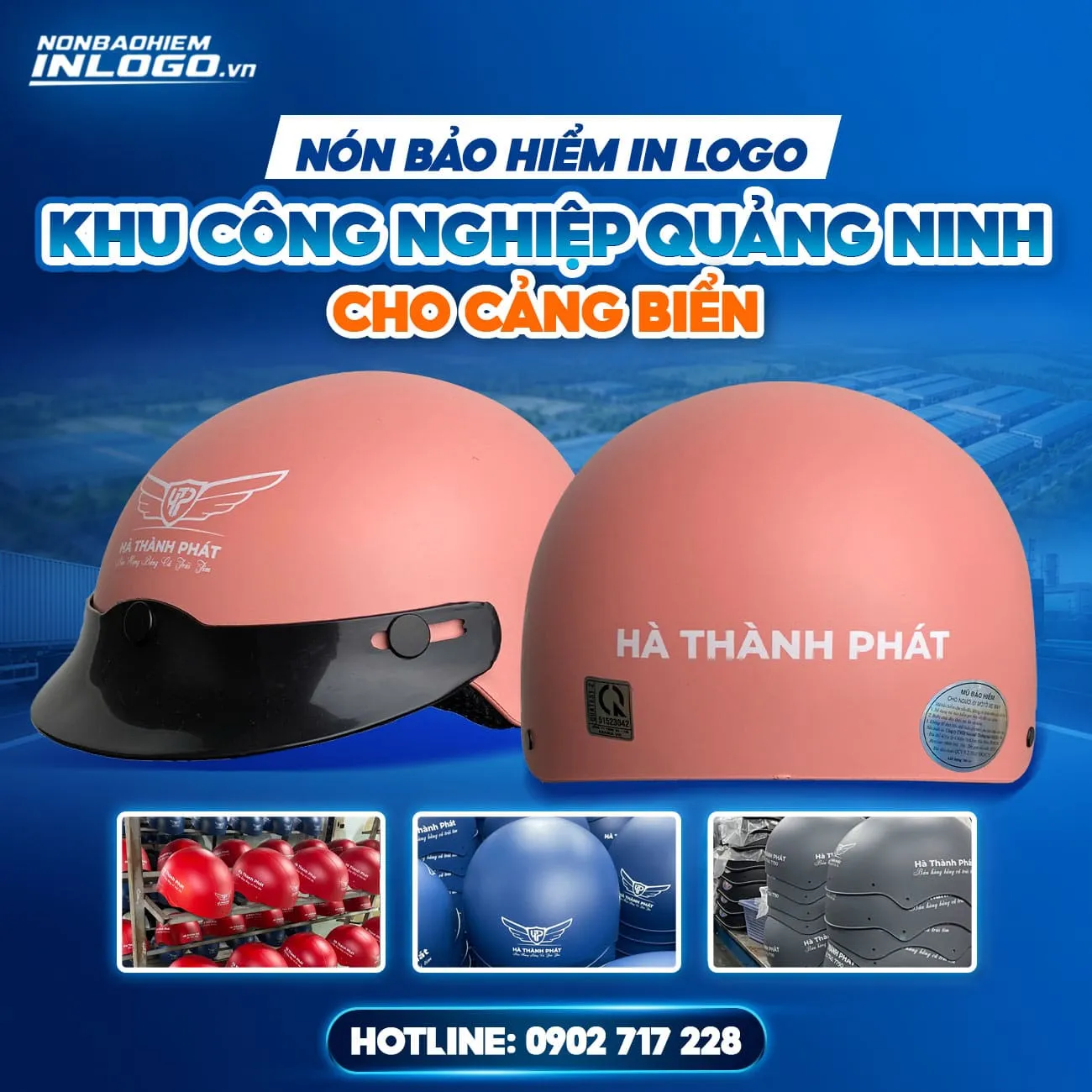 Nón bảo hiểm in logo khu công nghiệp Quảng Ninh cho cảng biển, công nhân