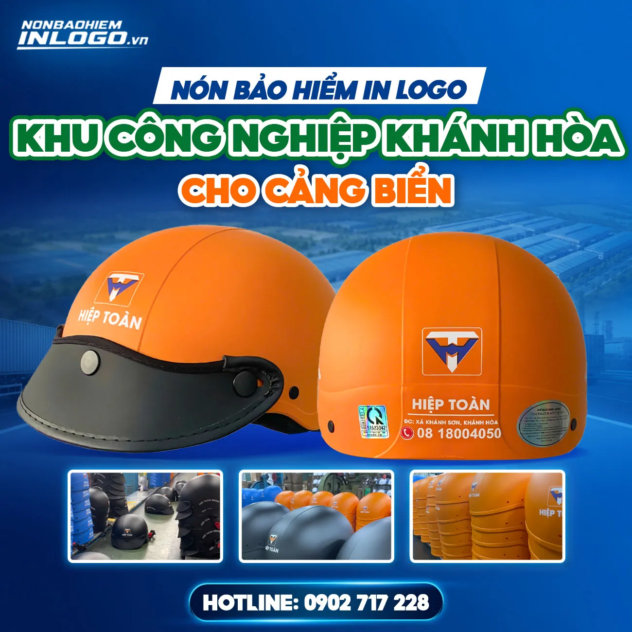 Nón bảo hiểm in logo khu công nghiệp Khánh Hòa cho doanh nghiệp ven biển