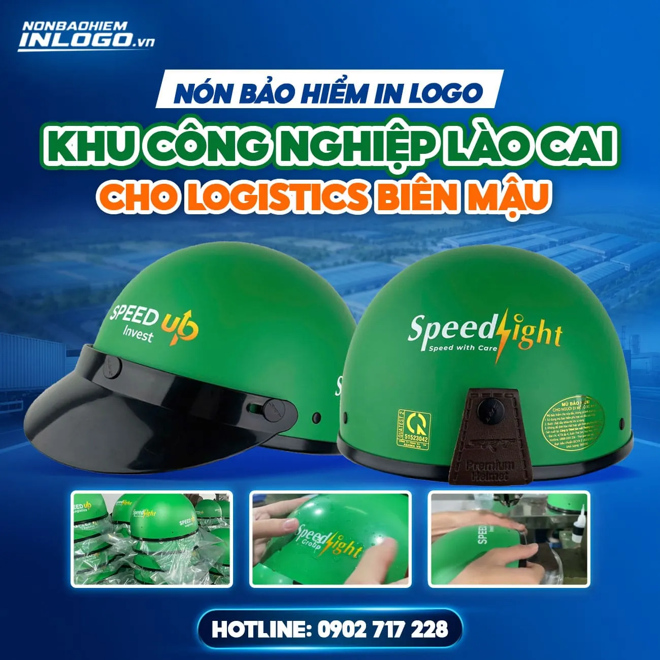 Mũ bảo hiểm in logo khu công nghiệp Lào Cai cho logistics, công nhân