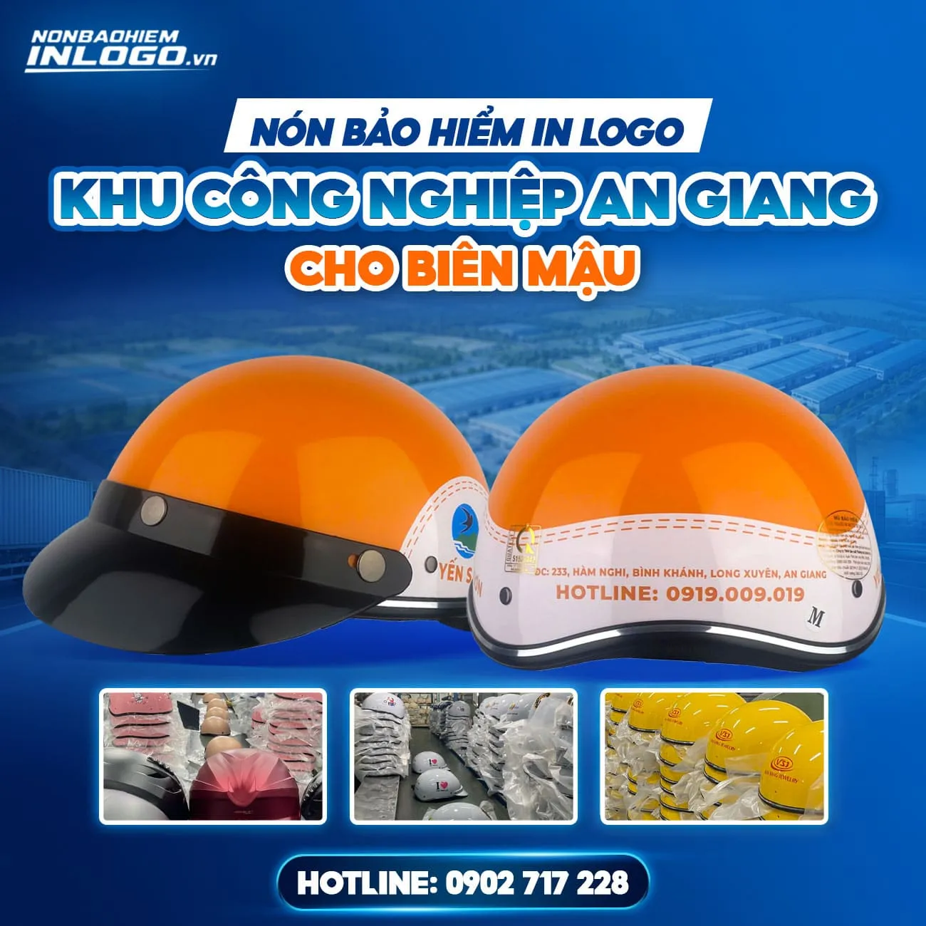 Nón bảo hiểm in logo khu công nghiệp An Giang cho biên mậu, du lịch