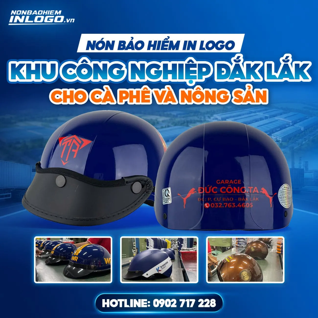 Nón bảo hiểm in logo khu công nghiệp Đắk Lắk cho nông sản, logistics
