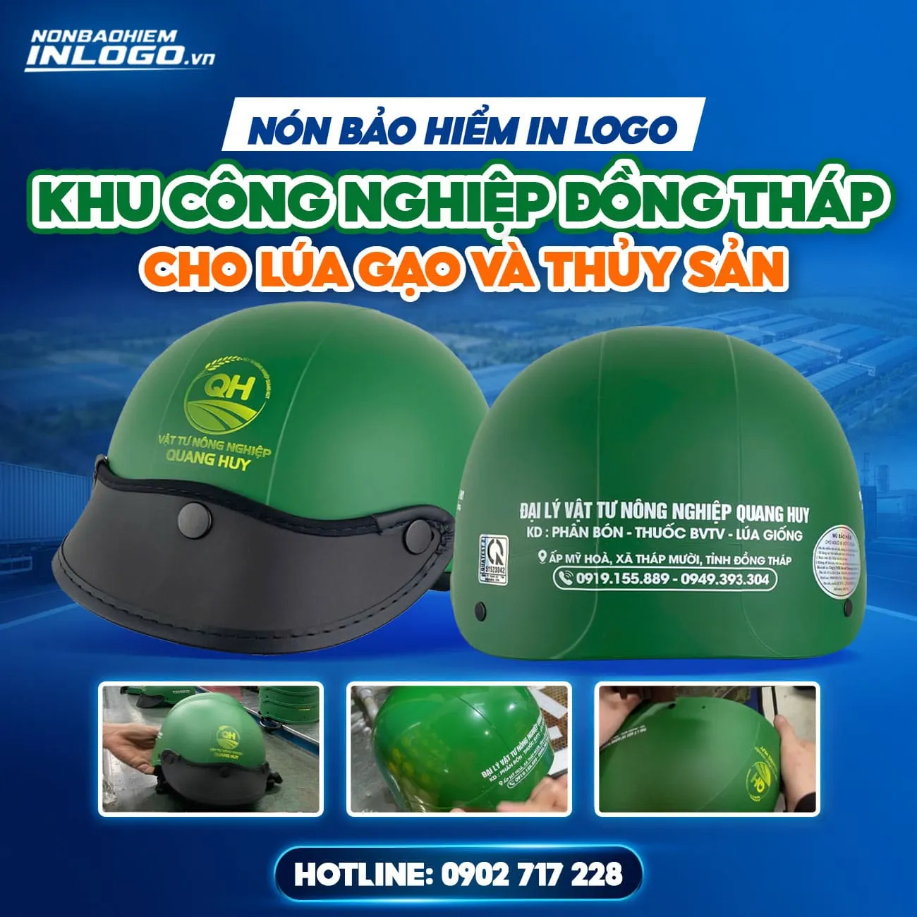 Nón bảo hiểm in logo khu công nghiệp Đồng Tháp cho nông sản, logistics