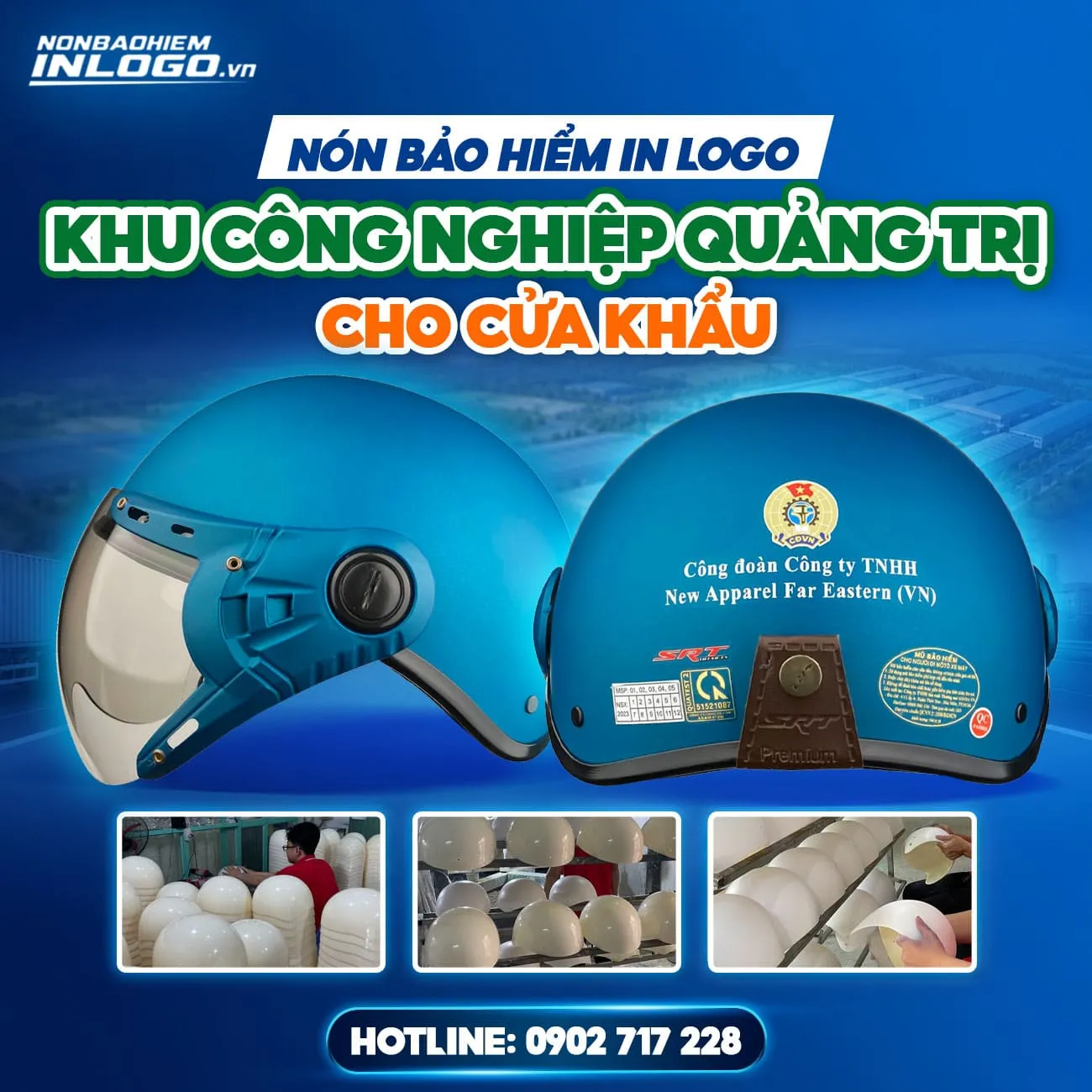 Nón bảo hiểm in logo khu công nghiệp Quảng Trị cho cửa khẩu, logistics