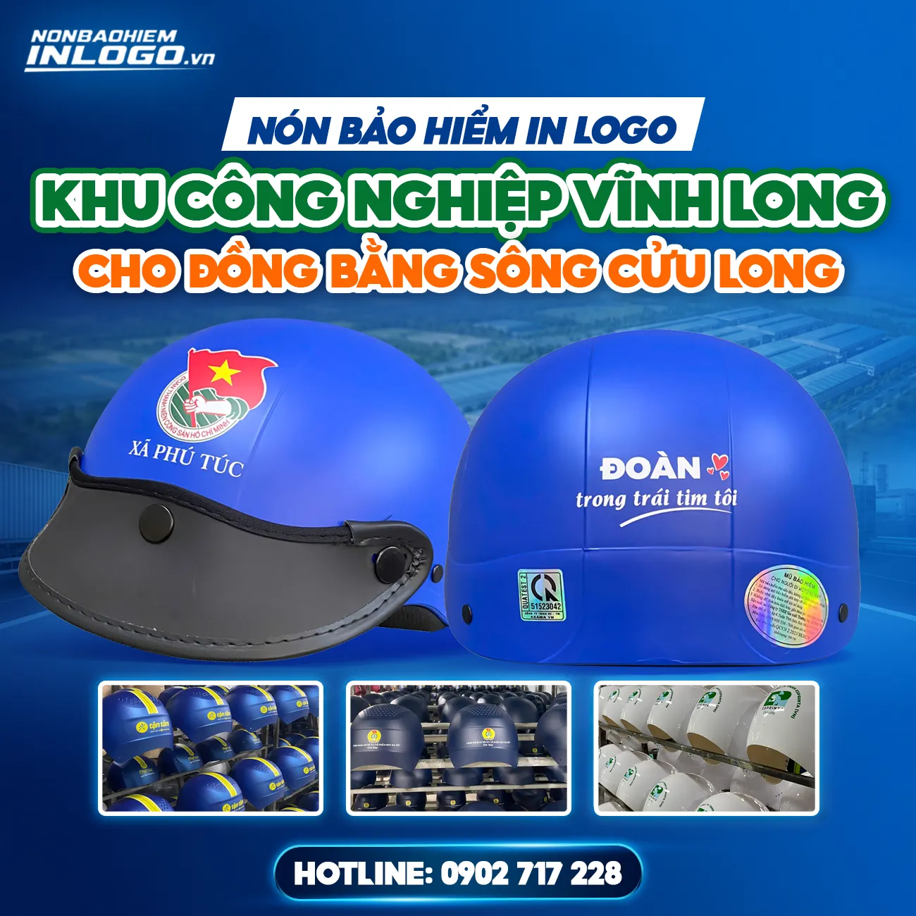 Nón bảo hiểm in logo khu công nghiệp Vĩnh Long cho doanh nghiệp ĐBSCL